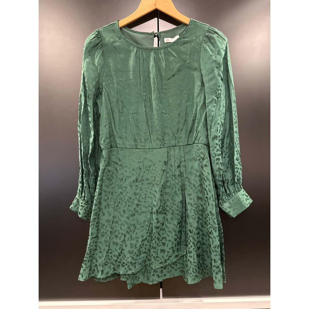 GB Girls Evergreen Leopard Jacquard Long Sleeve Dress GD8412RJQ Green XL
